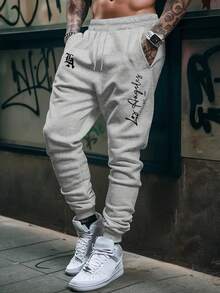 Los Angeles LA Men's Casual Sweatpants With Pocket, Flannel, Regular Fit, And Drawstring - Ljusgrå - Visa 2