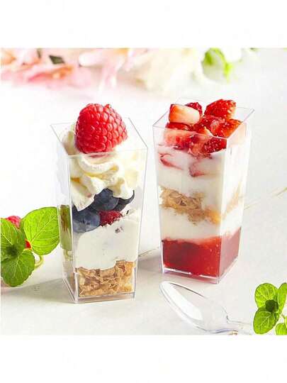 100pcs/Set 3oz/90ml Square Mini Dessert Cups, Transparent Plastic Party Snack Bowls, Suitable For Birthday Wedding Party