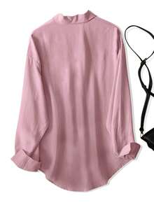 Camisa holgada de manga larga casual para mujer, adecuada para el trayecto al trabajo en primavera y otoño - Rosado Sandía - Ver 2