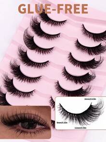 7 对卡通风格假睫毛，3D 蓬松假睫毛，猫眼假睫毛，自然浓密假睫毛，浓密睫毛嫁接，旅行必备化妆工具。 - 查看 2