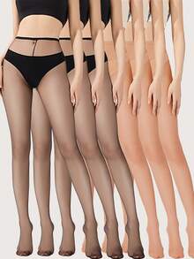 1 chiếc/3 chiếc/6 chiếc Quần tất nữ màu đen trơn, siêu mỏng, cạp cao, có phần mũi được gia cố - Phù hợp cho người có cân nặng từ 40-60kg - Nhiều màu - Xem 12