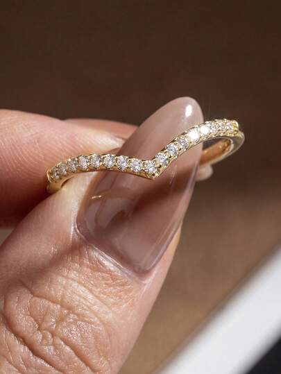 1 pieza Anillo de diamante en forma de V delicado, Detalle de diamante con corte en V refinado, Elegante adorno para el dedo, Accesorio