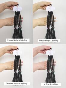2pcs KidsTwists Braid Synthetic Double Ponytail Wig Braid Girl Bow Tie Skin Strand Tie Hair Twist Braid Sweet Hair Ornament - Natural Black - View 8