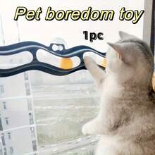 1pc Wavy Cat Track Balls With Suction Cup, Windowsill Cat Toys Wall Toys - Dark Grey - View 2