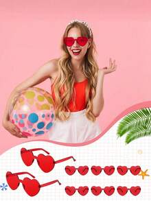 1/2/4/8/10pcs Heart Shaped Party Glasses, Fashion Heart Glasses, Party Glasses, Beach Accessories, Suitable For Wedding, Birthday Party, Travel, Bridal Shower, Bachelorette Party, Wedding, Bridesmaid Gifts - Red - View 10