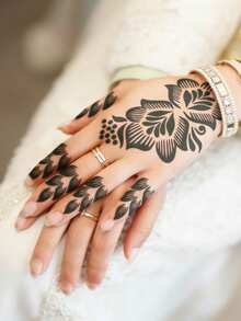 Hana Hand-Drawn Hollow Floral Tattoo Stencil - Sexy Floral Pattern, Suitable For Hands, DIY Painting, Ink, Reusable Mandala Design Template Sticker, Suitable For Women Body Party Makeup - Black - View 4