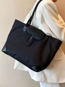 LEATVOOK Large Capacity Women's Fashionable Nylon & Canvas Tote Bag For Mom, Commute, Shoulder Bag Versatile Shoulder Travel Bag, Women's Commuter Bag School Bag, Back To School Backpack, Lightweight Middle School, High School, First Day Of School, Work, Business, Commute, Work Bag Women, Ideal For Everyday Elegance & Special Occasions, Large School Tote Bag - màu đen - Xem 2