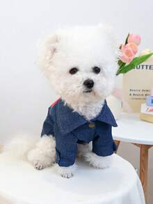 1pc Pet Clothes, Dog/Cat Outfit, Washable, Cute Happy Dog Jacket - Grateful Earth Jacket - Blue - View 4