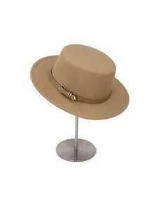 1 pieza Sombrero plano de fieltro de lana de ala ancha de unicolor retro, sombrero de fieltro con decoración de hebilla de estilo vintage británico, adecuado para fiestas temáticas occidentales, reuniones, fiestas de compromiso, cosplay, ceremonias de graduación, bailes de máscaras, festivales, celebraciones de cumpleaños, festivales de música, uso diario, verano, playa, vacaciones, viajes - multicolor - Ver 4