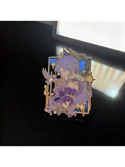 1枚锌合金可爱卡通人物金属徽章，渐变色透明红胸知更鸟，动漫装饰