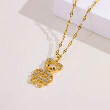 1pc 18K Gold Plated Luxury Micro-Inlaid Zirconia Cute Bear Necklace, Fashionable & Sweet Stainless Steel Clavicle Chain Jewelry, Suitable For Women's Daily Wear - 40+5cm - View 5
