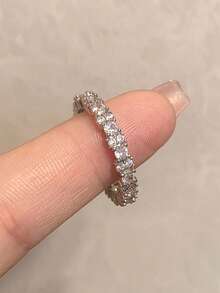 1pc Bridal Fashion Fully Paved Sparkling Cubic Zirconia Teardrop Shaped Wedding Ring, Women's Wedding Jewelry - Silver - View 1