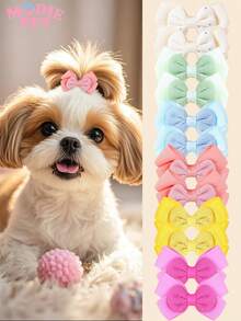 12pcs Cute Double-Layer Bow Hair Clips, Pet Hair Accessories For Decorating Cats And Dogs, Suitable For Daily Use - Multicolor - View 2