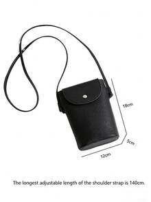 新款女士手提包 PU 皮革单肩包 时尚可调节肩带 大容量斜挎包 女士软翻盖手机包 - 黑色 - 查看 4