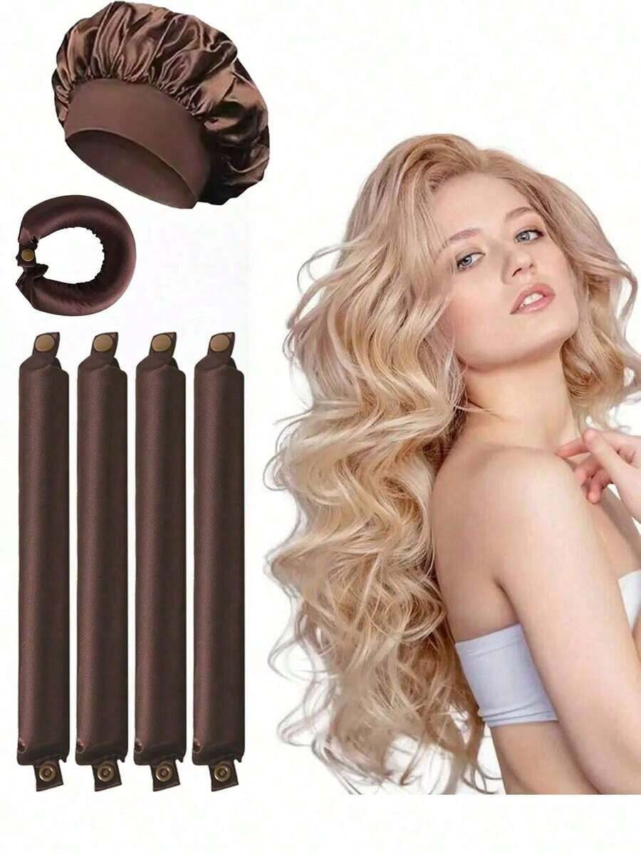 4pcs Coffee Color No-Heat Hair Curlers, Slouchy Hair Curler, Silk Hair Rollers, Elastic Headband, Long Hair Soft Curling Tools, Homemade Manual Styling Accessories, Sleep Hair Curling Device, Suitable On Valentine's Day And Qixi Festival, Hair Curlers, Curly Hair Brush, Rollers, Curly Hair Products, Curler, Rollers For Hair Curl, Curly Hair Tools, Hair Curler, Curly Hair Products, Curler, Rollers For Hair Curl, Curly Hair Tools, Hair Roller, Christmas, Barbershop, Hair Curling Iron, Curling Iron, Hairdressing, Heatless Waves, Hairstyle, Hairdressing,Curly Hair,Hair Rollers,Hair Curler,Heatless Curl,Heatless Curls,Hair Curlers,Rollers,Hair Curl,Rollers For Hair,Curly Hair Tools,Hair Rollers,Hair Roller,Curls Diffuser,Hair,Travel,Hair Products,Hair Tools,Hair Stuff,Barber,Barber Accessories,Barbershop,Hairdressing Equipment - 多色 3 - 查看 1