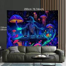 1件闪亮DJ巫师蘑菇水母挂毯，充满活力的霓虹宇宙奇幻卧室装饰，波西米亚嬉皮士宿舍墙饰，抽象荧光外星星系艺术挂毯，大型波西米亚客厅墙饰，适合大学宿舍公寓，特色包括蘑菇、水母、宇宙DJ巫师和醒目的霓虹色彩 - 1PC - 查看 6