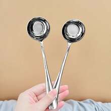 5pcs Stainless Steel Flat Bottom Spoons, Round Head Kitchen Soup Spoons, Thick , Practical Tableware For Daily Cooking & Family Gatherings - Silver - View 5