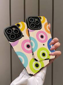 1个简约个性化炫彩彩虹与邪眼图案竖纹仿皮纹理经典防滑防摔软保护手机壳，适合作为礼物送给朋友和爱人，兼容苹果 17/17AIR/17PRO/17PROMAX - 彩色 - 查看 4