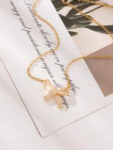 1件奢华蝴蝶立方氧化锆吊坠项链，可调节钛镀不锈钢链，时尚可爱日常项链，送给女孩和闺蜜的理想礼物 - 彩色 - 查看 4