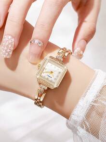 1pc Women's Fashion Casual Square Dial Quartz Wrist Watch, Elegant Elegant (Watch Box Not Included) - White - View 5