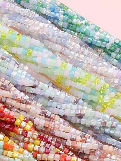 180pcs/Pack Multicolor Mixed Color Cut Angle Glass Beads, Square Shaped Bead, DIY Loose Beaded Accessories - Beading&Jewelry Making