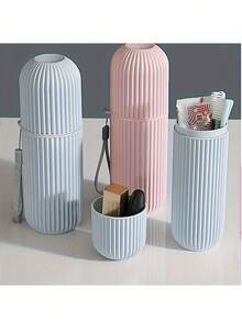 Portable Toothbrush Holder, Travel Rinsing Cup, Dust-Proof Toothbrush Storage Box, Bathroom Toothbrush Cup, Minimalist Striped Wash Cup, Suitable For Travel, Camping, Dorm - A - View 5