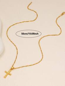 1条金色扭链十字架项链，适合女性通勤和日常佩戴 - 金色 - 查看 2