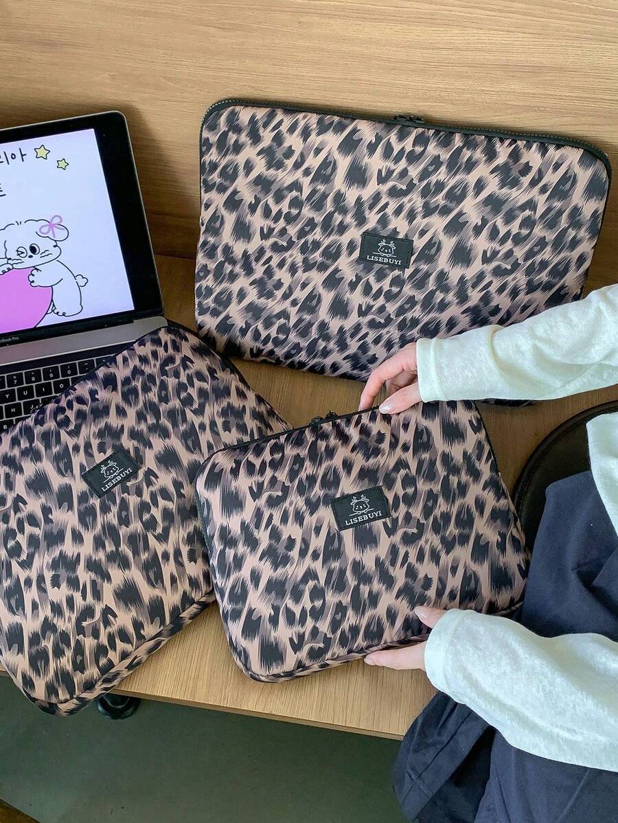 11"/14" Fashionable Leopard Print Waterproof Laptop Sleeve/Tablet Bag, Suitable For 9-11" Air 4/5 Pro 11/Mini 5/6, Shock-Resistant And Durable, Suitable For Students And Seasonal Use