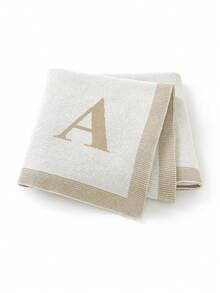 1pc 26 Letter Knitted Baby Blanket, Minimalist Casual Infant Throw Blanket, Suitable For All Seasons - Off-white - View 4