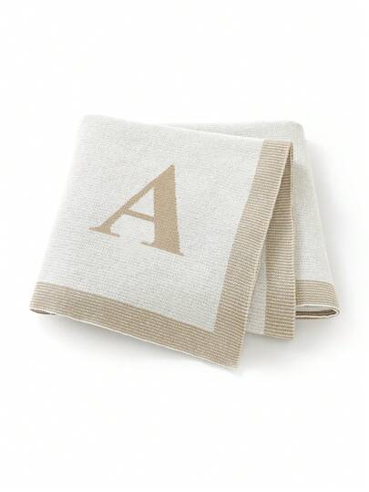 1pc 26 Letter Knitted Baby Blanket, Minimalist Casual Infant Throw Blanket, Suitable For All Seasons
