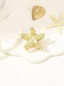 1件装 时尚沙滩夏季可爱小贝壳海星发爪 贝壳纹理半扎发夹 优雅假日发饰 海洋风发爪 - 金色 - 查看 13