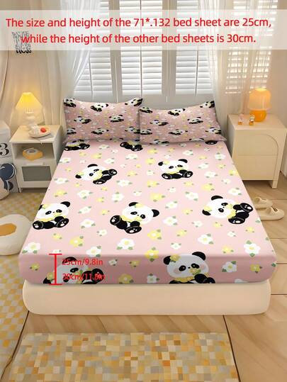2/3PCS Home Textile Bedding Set, Flower Panda Pattern Bed Sheet Set, Made Of Polyester Material, Digital Printing, Elastic All Inclusive Design, Suitable For Bedrooms, Dormitories, Teenagers, Holiday Gifts For Parents, All Seasons