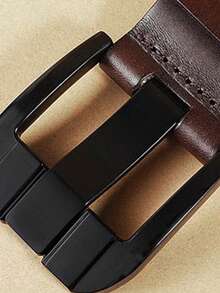 Men's Minimalist Auto-Buckle Belt, Faux Leather Material, Checkered Pattern, Fashion Design, Casual Wear - Brown - View 2