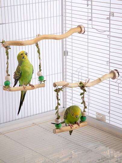 Tiger gestreifter Papagei Natürlicher gebogener Holz-Rattan Ball Schaukel, Mittel-Kleine Papagei interaktive Sitzstange Zubehör, Schaukel Spielzeug für Käfig, Hängende Accessoires für natürliche Umgebung (Alle Zubehörfarben zufällig zusammengestellt)