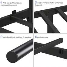 4ft6 Double Bed, Metal Platform Bed Frame Solid Bedstead Base With Cross-Design Headboard - Black - View 5