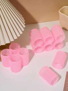 12件套自粘式卷发器套装，含12个鳄鱼夹，适用于长发、中长发、短发、浓密发质、稀疏发质，打造蓬松发型，沙龙级美发工具，DIY发型（粉色），无需加热，美发造型产品及配件，适用于理发店、美容院、返校季、旅行和度假。 - 粉色 - 查看 10