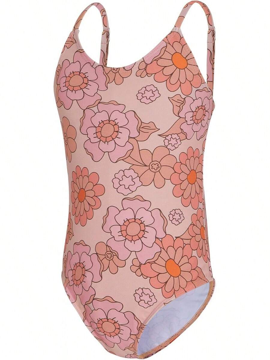 Girls Bathing Suit Size 2-10 Years - Cute Toddler Swimsuit Girl Adjustable One Piece Swimwear For Summer Beach Wear - 一朵橙粉色的花 - 查看 1