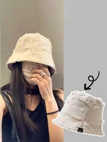 1pc Women's Bucket Hat, Fringed Plaid Pattern, Sun Protection, Letter Embroidery, Flattering Bucket Hat, Spring/Summer/Autumn - Multicolor - View 6