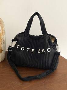 Large Capacity Tote Bag, Women's Casual Letter Print Handbag, Versatile Shoulder Bag For Commuting - Black - View 7