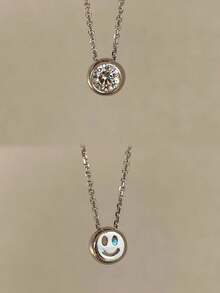 1 pieza Collar de cadena de clavícula de lujo reversible con cara sonriente de cristal único minimalista de acero inoxidable - Collar de burbujas con cara sonriente - Ver 6