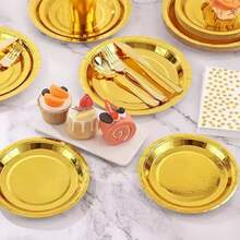 10/20/30/50/100 piezas Vajilla de papel dorado, platos para ensalada, platos de postre, platos desechables para fiestas, disponibles en tamaños de 7 pulgadas y 9 pulgadas, fácil de limpiar, adecuado para pasteles, postres, ensaladas, hamburguesas, sándwiches, aperitivos, frutas, fiestas de cumpleaños, bodas, campamentos al aire libre, Año Nuevo, Día de San Valentín - Dorado - Ver 4