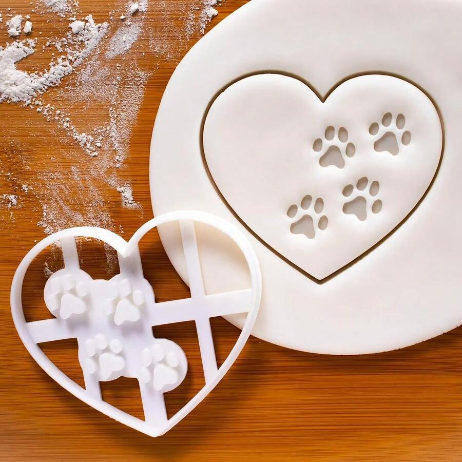 1pc Heart Paw Prints Cookie Cutter | Suitable For Icing, Cake Decoration, And Cookie Pressing - Perfect For Valentine'S Day, Essential Baking Supply, Plastic Material By ZIZI - White - View 1