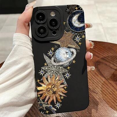 Capa minimalista de TPU com estampa de estrela e lua, fosca e resistente a quedas, compatível com iPhone 17 Air, 17 Pro Max, 16 Pro Max, 15 Pro Max, 14 Pro Max / Galaxy S25 Ultra, S24 FE / Honor X6A, X7B, X8B / Note 13 Pro / 12C (1 unidade)