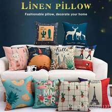 New Pillow Case 45x45cm Bohemian Color Geometric Pattern Pillow Cover Retro Pillow Cover Cushion Linen Fabric Decor 4pcs 45X45cm One Side - 4pcs - View 8