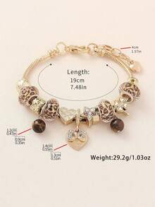 1Pc Leopard Print Butterfly Pendant Bracelet, 1 Butterfly Heart Bracelet, Fashionable Leopard Print DIY Bracelet, 1 Zirconia Star Music Festival Bracelet - Leopard Print Heart Butterfly - 查看 4