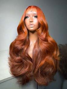250% Density Ginger Orange 13x4 Lace Front Wigs Human Hair Pre Plucked With Baby Hair 350 Color Body Wave HD Transparent Lace Front Human Hair Wigs For Women Ear To Ear Long Hairline - S350 - 查看 4