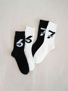 1/4 par de calcetines deportivos de media caña con estampado de dígito 67 y letra, transpirables y casuales para hombres, primavera/verano - Multicolor - Ver 4