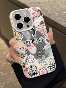 1个时尚甜美排球蝴蝶结印花纹理防摔软手机壳，兼容苹果手机 - 彩色 - 查看 5