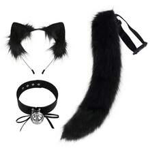 3件套狐狸服装套装，狐狸角色扮演性感配饰套装，包括项圈、铃铛和狐狸尾巴 - 彩色 - 查看 8