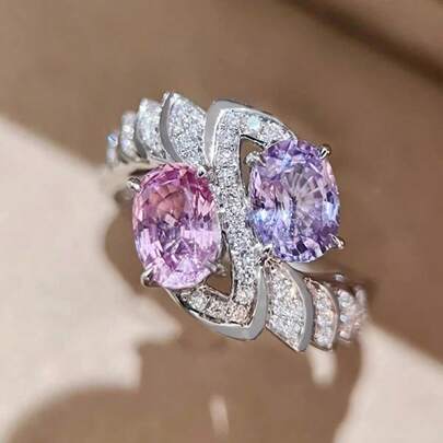 Anillo de circonita cúbica morado nuevo, joyería de moda de alta gama para cócteles con cristal sintético geométrico brillante y personalizado para mujeres